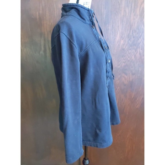 iCantoo button Tunic Drawstring Neck Long Sleeve Top Womens Medium Black FLAWS - Picture 5 of 8